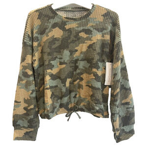 Girls Waffle Knit Top XL (14/16) Olive Sarma-Tan Camo ✨NEW✨ Treasure & Bond Cozy
